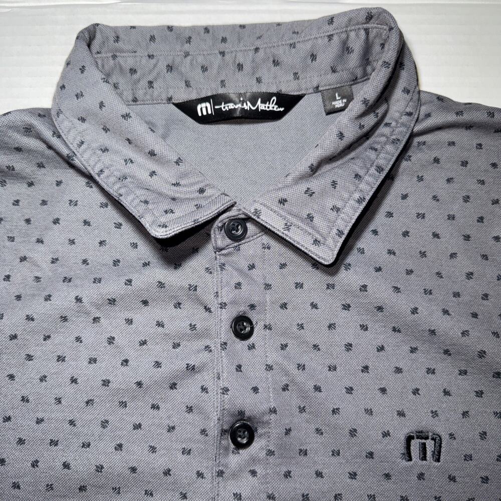 Travis Mathew Polo Shirt Men's Sz Large Grey All Over Print Golf Performance - Picture 2 of 6